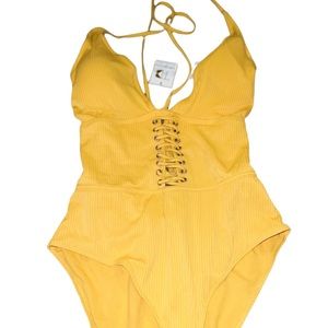 Yellow one piece bathing suit